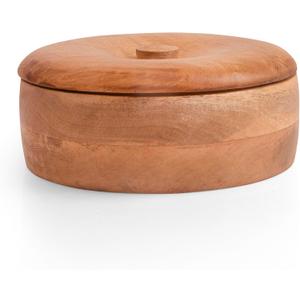 Handcrafted Wooden Mexican Tortilla Warmer Basket Indian Chapati Roti Bread Holder Box Pancake Keeper Serveware Hot Pot Casserole Dish With Lid Home Kitchen Dining Decor, Natural Brown, 9 x 3 Inches
