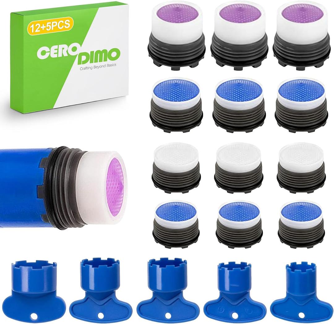 12 PCS Faucet Aerators with 5 PCS Aerator Key for Sink Faucet, Faucet Aerator Removal Tool, Faucet Aerator Replacement for Bathroom or Kitchen Sink, M16.5 M18.5 M21.5 M24