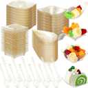 Tessco for you 400 Pcs Mini Appetizer Plates Set Including 200 Disposable Dessert Plates Assorted Shape 100 Mini Plastic Forks 100 Plastic Spoons for Party (Glitter Style, Gold Glitter)