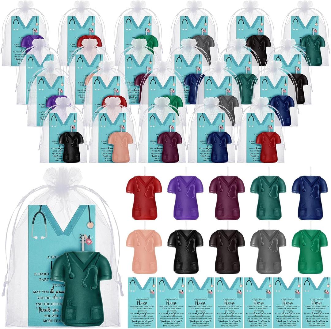 Baquler 50 pcs 2026 Nurses Week Gifts Bulk Doctor Coat Shaped Nurse Candle Appreciation Cards with Organza Bag for CNA Doctor Women Men Nursing Day Thank You Gift