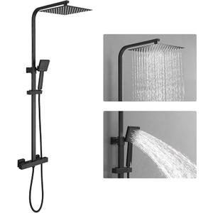 Shower Faucet Set Ceiling Mount, High Pressure Rainfall Shower System, Square Rain Shower Head with Handheld Spray Combo, Ceiling Luxury Rainfall Shower Fixtures Matte Black