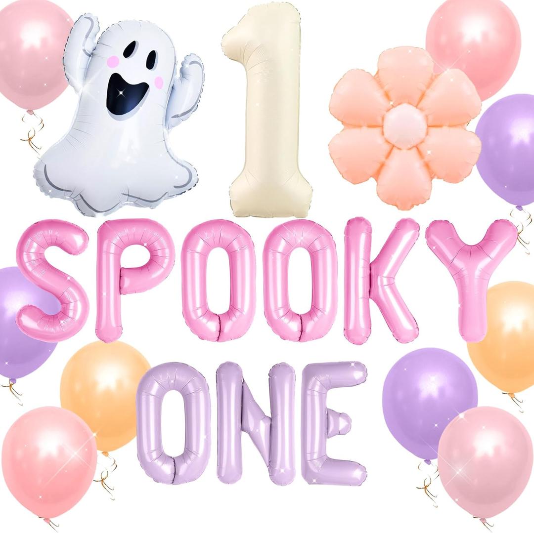 JeVenis Groovy Halloween 1st Birthday Party Decorations Spooky One Balloons Banner Ghost Balloons for Daisy Boho Halloween Spooky One Birthday Supplies (Orange1)