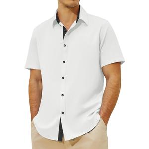 JEKAOYI Men's Button Down Dress Shirts Short Sleeve Casual Shirts Wrinkle Free Business Shirt Stain Sheild (White, XL)