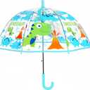 Clear Bubble Umbrella, Transparent Dome Canopy, See Through for Safety, Windproof, Auto Open, Easy-Grip Handle, Lightweight Umbrella for Rain/Sun (Clear Blue Dinosore)