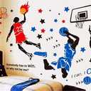 3D Basketball Player Wall Decals Decors for Boys Room,Sports Decals Stickers, Basketball Slam Dunk Wall Decors for Boys Bedroom