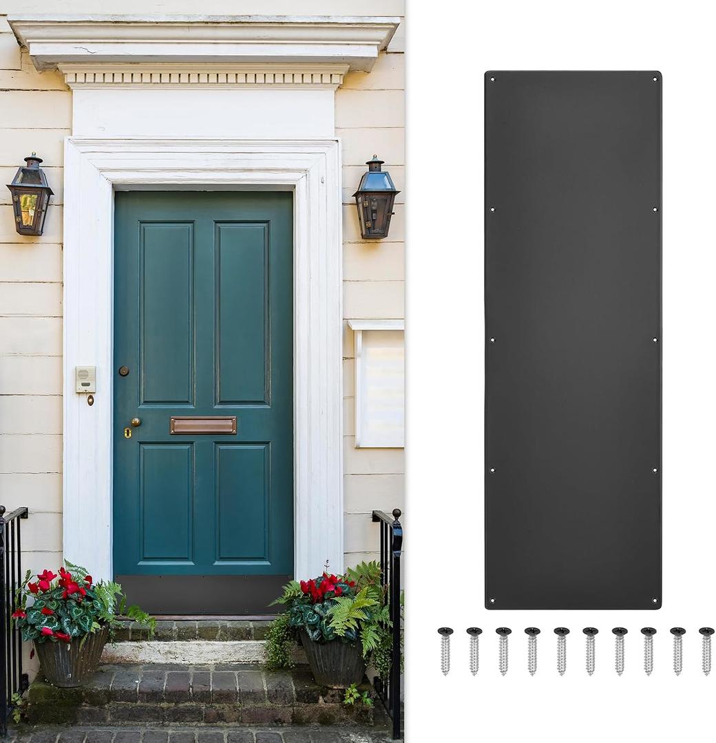 uxcell Door Kick Plate, 10 x 30 Inches Aluminum Kick Plate Door Plate, 1.5mm (1/16 Inch) Thickness, for Exterior Front Door or Back Door, Black (Single Pack)