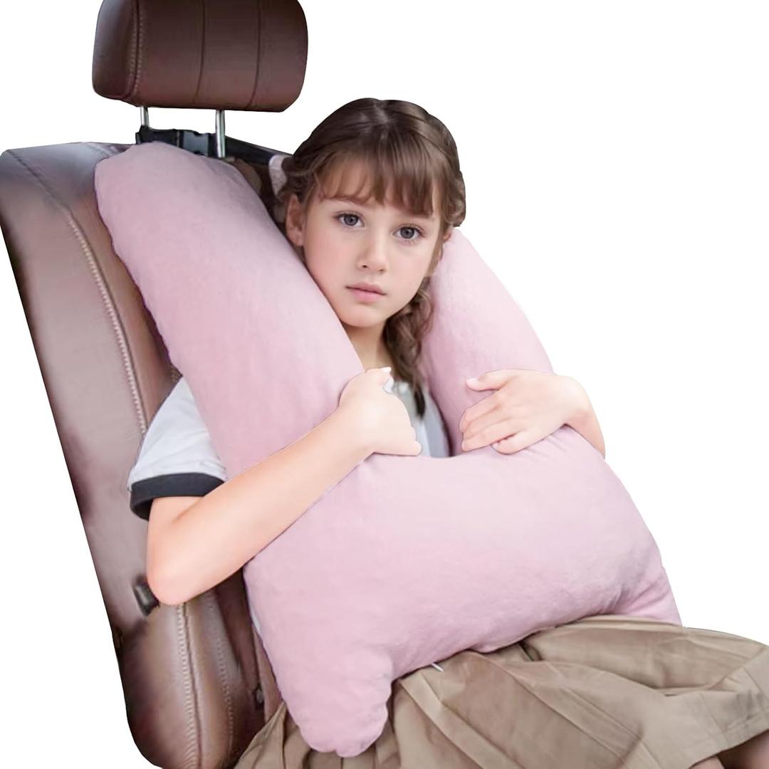 Car Pillow for Kids, Memory Foam Travel Pillow for Car and Adults, Kid Travel Pillows for Sleeping on Road Trip, Small Body Pillow for Kids (Pink) (Pink)