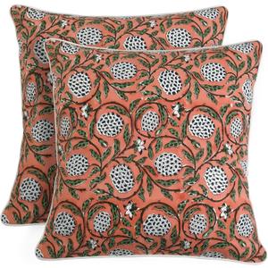 Ridhi Asparagus Green Print Cotton Throw Pillow Covers for Decorative Couch Pillows for Living Room, Chic Boho Cute Outdoor Thanksgiving Pillows Covers Gifts 24x24 Inches