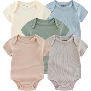 Kiddiezoom Newborn Baby Unisex Cotton One-Piece Bodysuits Baby Gift 5-Pack Baby Clothes (0-3 Months)