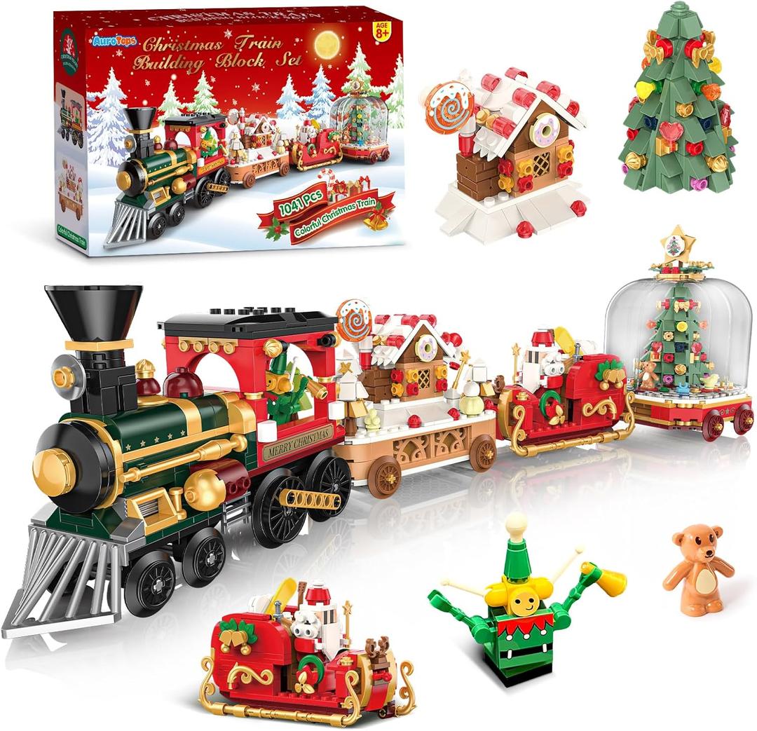 Christmas Building Block Set,1041 PCS Building Blocks for Kids Ages 8+ Years Old for Kids 8-12 Girls Boys Adults Building Toy Train Set Holiday Decorations Party Favors