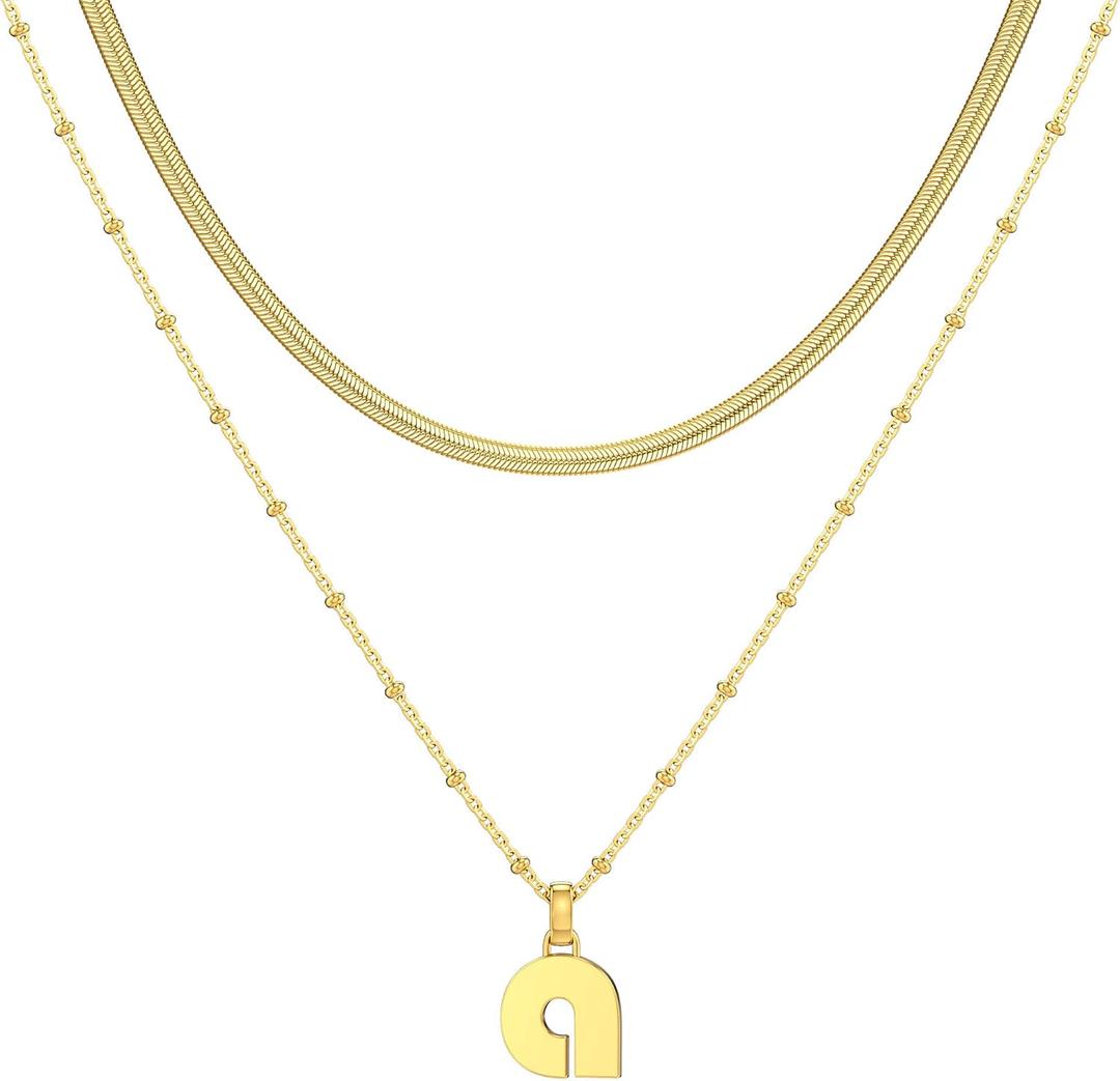 Kaiya Dainty layered initial necklaces for women Initial Letter Necklace A-Z Letter Necklace, Chunky Monogram Stainless Steel Necklace Pendent