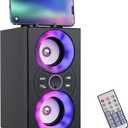 Portable Bluetooth Speaker with TWS, Lights, Remote Control and Phone Holder,Multiple Inputs for Music Playback,20W Wireless Subwoofer, TF Card Slot, USB Port, AUX Input, Type C Cable
