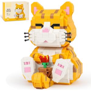 QLT QIAOLETONG Cute Animal Micro Mini Building Blocks Kit, Orange Cat Micro Bricks Building Toys for Adults, Party Favors for Kids 8-12+, Birthday Gift, Carnival Prizes (834 PCS)