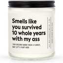 10 Year Anniversary Candle Gifts for Him Her Wife Husband, 10th Anniversary Funny Gifts, Aluminum/Tin Gift for 10 Year Wedding Anniversaries, Ten/Tenth Tin Anniv. Present, Lavender, Handmade