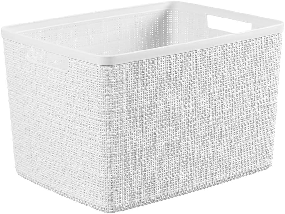Curver 1 Pack Jute Large Decorative Plastic Organization and Storage Baskets, Perfect Bins for Home Office, Closet Shelves, Kitchen Pantry and All Bedroom Essentials, White