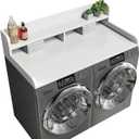 2-Tier Washer Dryer Countertop with 2.75"H Edge Rails, 54" W x 27.55" D Laundry Countertop for Folding Clothes, Washer and Dryer Topper with Non-Slip Pad (White), Standard-2 Tier