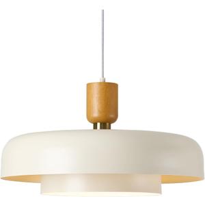 Modern Large Pendant Light 19.68 inch, 2 Tiers Soft Cream Shades, Natural Wood and Brass Accent, Mid Century Chandelier for Dining Room, Living Room, Soft cream