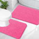OLANLY Bathroom Rugs Sets 2 Piece, Soft Absorbent Chenille Bath Mats and U-Shaped Contour Toilet Mat Area Rug Set, Machine Washable Bath Carpet, Home Decor Accessories (30" x 20" + 24" x 20", Hot Pink)