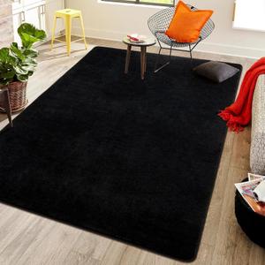 Softlife 4x6 Area Rug for Bedroom Living Room, Solid Black Non-Slip Fluffy Carpet with Soft Low Pile for Kids Boys Girls, Machine Washable Fuzzy Aethetic Rugs Home Dorm Decor
