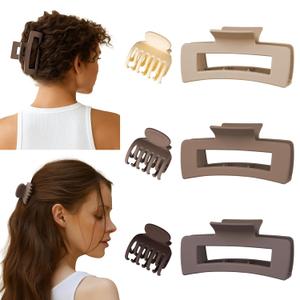 6-Pack Hair Clips for Women, 3 Large Square and 3 Mini Claws, Strong Hold for Thick and Thin Hair (Neutral Colors 01)