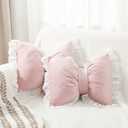 Yousoontic 2 Pcs Bow Pillows 15.7 * 12.6 in Coquette Throw Pillow Cute Bow Shaped Cushion Plush Lumbar Decorative for Girls Room Bed Sofa Couch Car(Velvet,Pink)