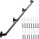 Handrail for Indoor Stairs - 14 Feet Wall Mount Industrial Iron Pipe - Metal Railing Non-Slip Grab Bar - Stairs Porch Deck Hand Rail Matte Black