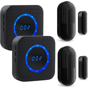 Door Chime SanJie Wireless Door Sensor for Business Home Office When Entering with 800Ft Range 55 Chimes 5 Volume Levels Adjustable Number Display (2 Receiver & 2 Sensor) (Black)