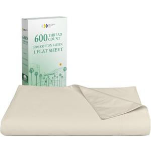 California Design Den Luxury King Size Flat Sheet Only - 100% Cotton, 600 Thread Count, Soft and Breathable Top Sheet, Sateen Weave, Hotel Quality, Featuring Foot Side Indicator - Creamy Beige
