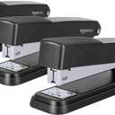 Amazon Basics Full-Strip Metal Office Desktop Stapler, 20 Sheet Capacity, Non-Slip, Black, 3-Pack
