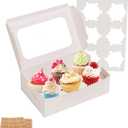 Yeplan 50 Packs Cupcake Boxes,9.4x6.1x3.14 Inches 6 Count Cupcake Box,White Cupcake Containers with Clear Window and Six Treat Holder,Pastry and Cookie Boxes,Bakery Boxes
