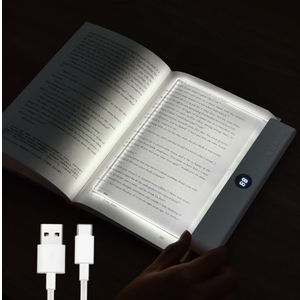 Flat Book Light, Rechargeable Clear LED Smart Reading Light with 3 Colors & Timer, Dimmable Full Page Panel Plate Lamp, Night Reading Lights for Book, Kids Eye Protection for Night Reading in Bed