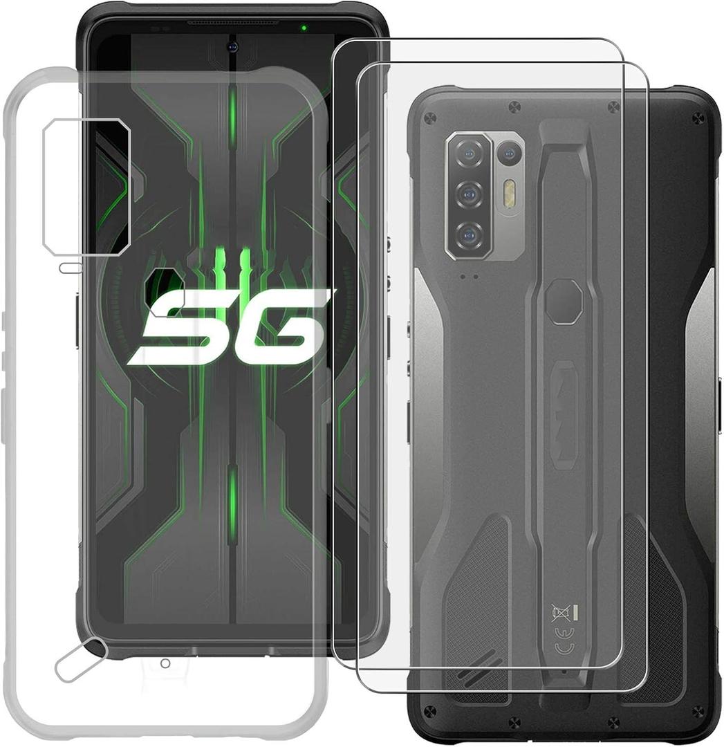 Case + 2 Pack Screen Protector, for Ulefone Armor 10 5G (6.67 inches) Tempered Glass Film and Transparent Soft Silicone TPU Bumper Shell, Shock Absorption Protective Cover - Clear