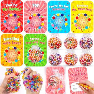 24 Pack Valentines Day Gifts for Kids Classroom Fidget Stress Balls with Valentines Cards for Kids School, Stress Relief Toys Squeeze Balls for Boys Girls Classroom Exchange Gifts Class Party Favors