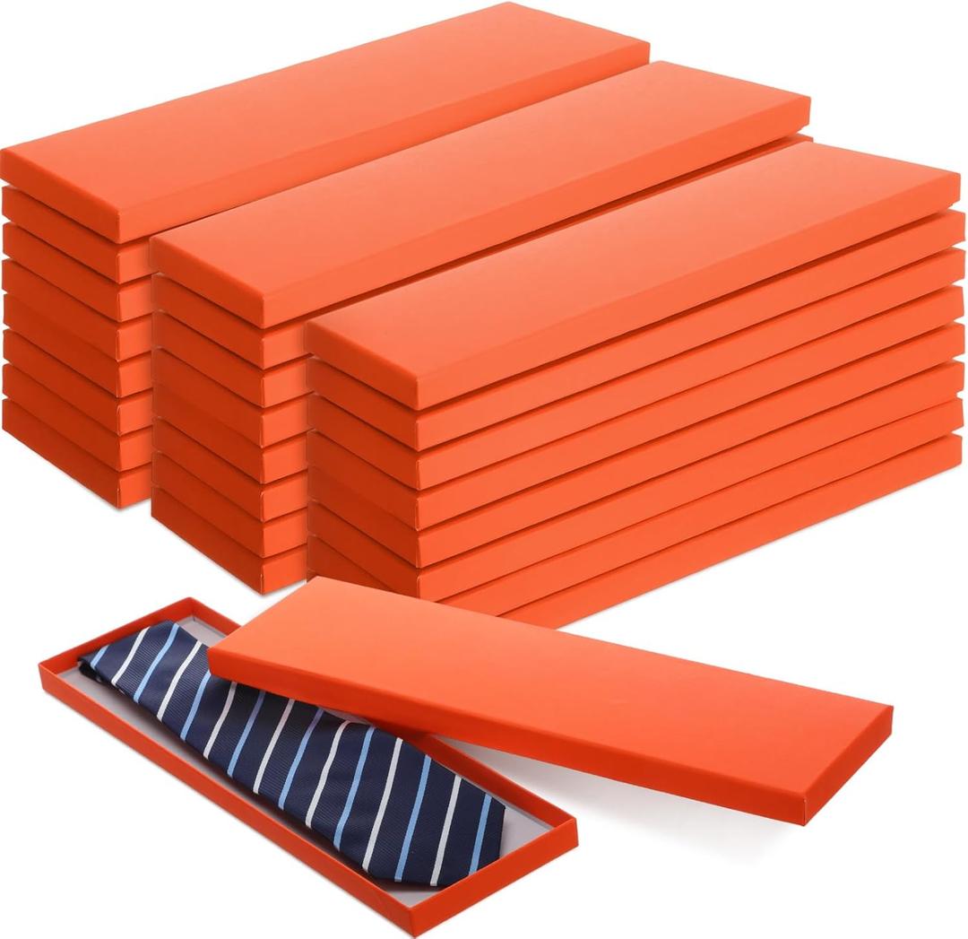 Shinylin 24 Pcs Gift Wrap Tie Boxes Valentines Men Women Sock Scarves Gifts Boxes with Lids 14 x 4.3 x 0.75'' Bulk Cardboard Paper Gift Box for Valentines Birthday Wedding Engagement (Orange)