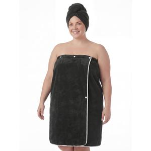 Towel Wrap for Women Plus Size (4XL-6XL) with Hair Towel Wrap, Microfiber Bath Wrap Soft & Comfortable Absorb Water Body Wrap Oversized Button Design, Charcoal