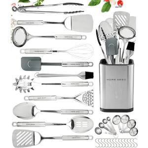 Home Hero 32 Pcs Stainless Steel Kitchen Utensils Set - Nonstick Stainless Steel Cooking Utensils Set - Heat Resistant Kitchen Essentials & Metal Kitchen Gadgets (32 Pcs)