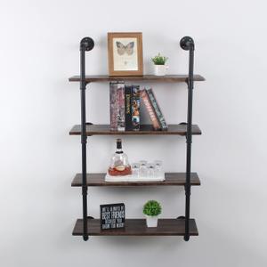 MBQQ Industrial Retro Pipe Shelf 30in 4 Tier Wall Mounted,Rustic Floating Shelves,Farmhouse Kitchen Bar Shelving,Home Decor Book Shelves,DIY Bookshelf Hanging Wall Shelves,Black
