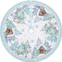 Cardinal Pine Needle Christmas Tree Skirt, 48 Inches Lace-up Red Birds Berry Xmas Tree Skirt, Pine Cone Cotton Winter Holiday Party Indoor Decoration Home Decor