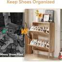 Shoe Cabinet Storage for Entryway with 2 Flip Drawers, Narrow Shoe Cabinet for Entryway, Hidden Slim Shoe Organizer Rack Cabinet (Natural, 23.6" W)