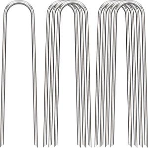 FAAYUCK 12 Inch Landscape Staples, 12/25/50/100 Pack Galvanized Garden Stakes, 8 Gauge Heavy Duty U-Shaped Ground Stakes for Weed Barrier Fabric, Irrigation Tubing, Fence, Outdoor Decorations