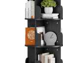 Rotating 4-Tier Bookshelf with Adjustable Light, 360 Spinning Bookcase Tower, Tall Floor Standing Book Shelf for Bedroom, Living Room, Office, Black