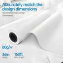 wide format, Inkjet Printer Paper 36 Inch x 150 ft 4 Roll, 2 Inch Core CAD Bond Rolls, 95 Bright, 30lb Plotter Paper for Wide Format Printer