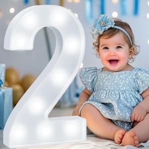 Pooqla Large Light Up Numbers for 2nd Birthday Decorations, 12.6 in Tall White Plastic Marquee Numbers Party Decor, for Girls Boys Gift Night Light Wedding Anniversary Decor, Cool White Big Number 2