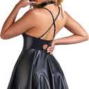 ohmydear Womens PU Leather Lingerie Dress Deep V-Neck Sexy Bodycon Dress Spaghetti Strap Backless Dress Clubwear (Black,Size 
 XL

)