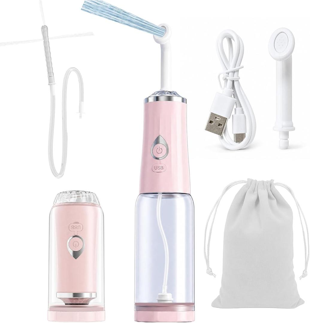 Electric Portable Bidet for Travel, Rechargeable Handheld Bidet Sprayer with USB-C, 4 Pressure Modes & 2 Specialized Nozzles for Front/Rear Wash, IPX7 Waterproof, Bottle Compatible, Detachable (White)