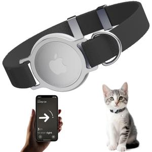 AirTag Cat Collar, Ultra Elastic Cat Tracker Collar, Airtag Holder Compatible with Apple Air Tag, [Lightweight & Scratch Resistant] Adjustable Stepless GPS Pet Collar for Cats Kittens, Black