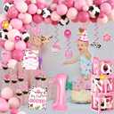 155Pcs My First Rodeo Decorations Girl,Western Cowgirl 1st Birthday Balloon Arch,Banner,ONE Box,Tablecloth Theme Party Supplies for Baby Girl 1st Birthday,Girls Baby Shower Party
