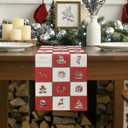 3 x OWENIE Christmas Table Runner, Vintage Style Christmas Table Decor with Classic Holiday Elements, 1336 Inch Linen Table Runner for Christmas Dinner, Party, Home Decor