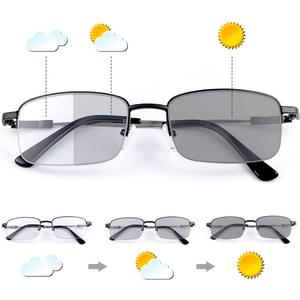 LJIMI Photochromic Progressive Multifocus Reading Sunglasses UV400 Protection Transition Sun Readers Anti Blue Light Glasses (Black)