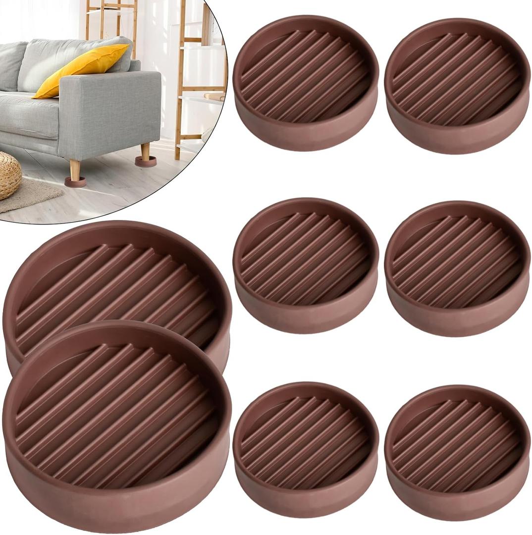 8 Pcs Sofa Leg Stopper Non Slip Furniture Coasters 3 Inches Round Rubber Furniture Pads Furniture Leg Protectors Cups Floor Protectors for Bed Chairs Table Sofa, Brown